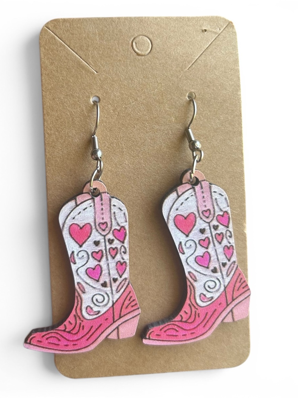 Pink Heart Cowboy Boot Dangle Earrings